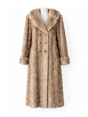Size M Fur Town Women’s Vintage Full Length Mink Fur Coat Belted Shawl Collar